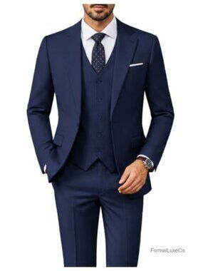 Men's 3 Piece Slim Fit Suit Set Tuxedo Wedding Business Formal